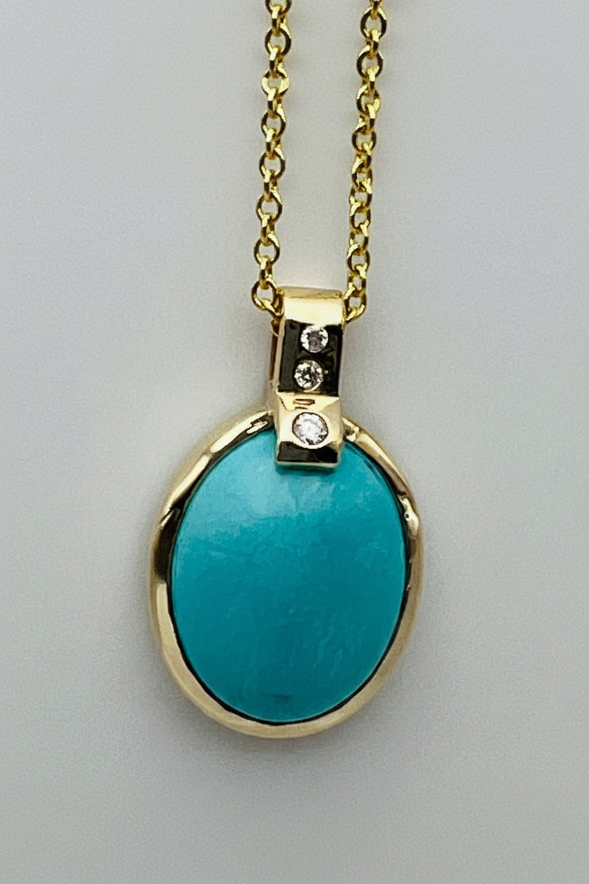 Turquise and Diamonds Pendant with Chain