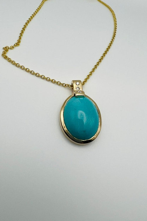 Turquise and Diamonds Pendant with Chain