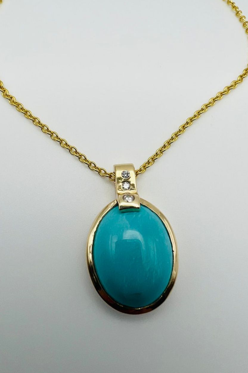 Turquise and Diamonds Pendant with Chain