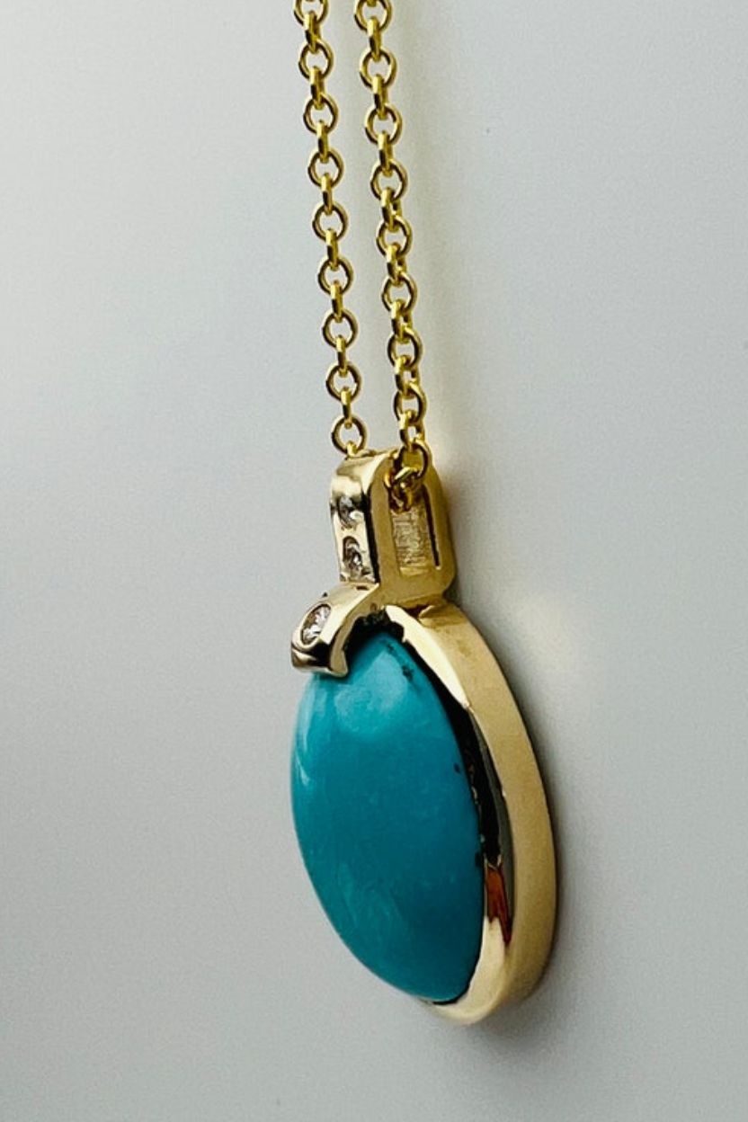 Turquise and Diamonds Pendant with Chain