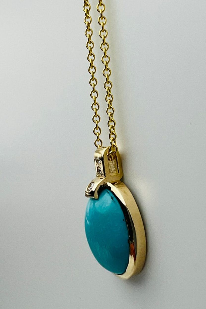 Turquise and Diamonds Pendant with Chain