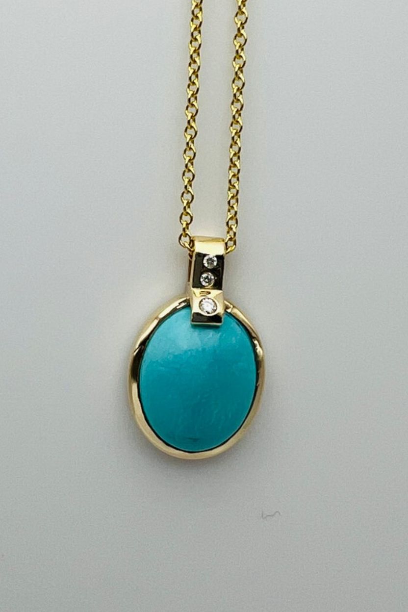 Turquise and Diamonds Pendant with Chain