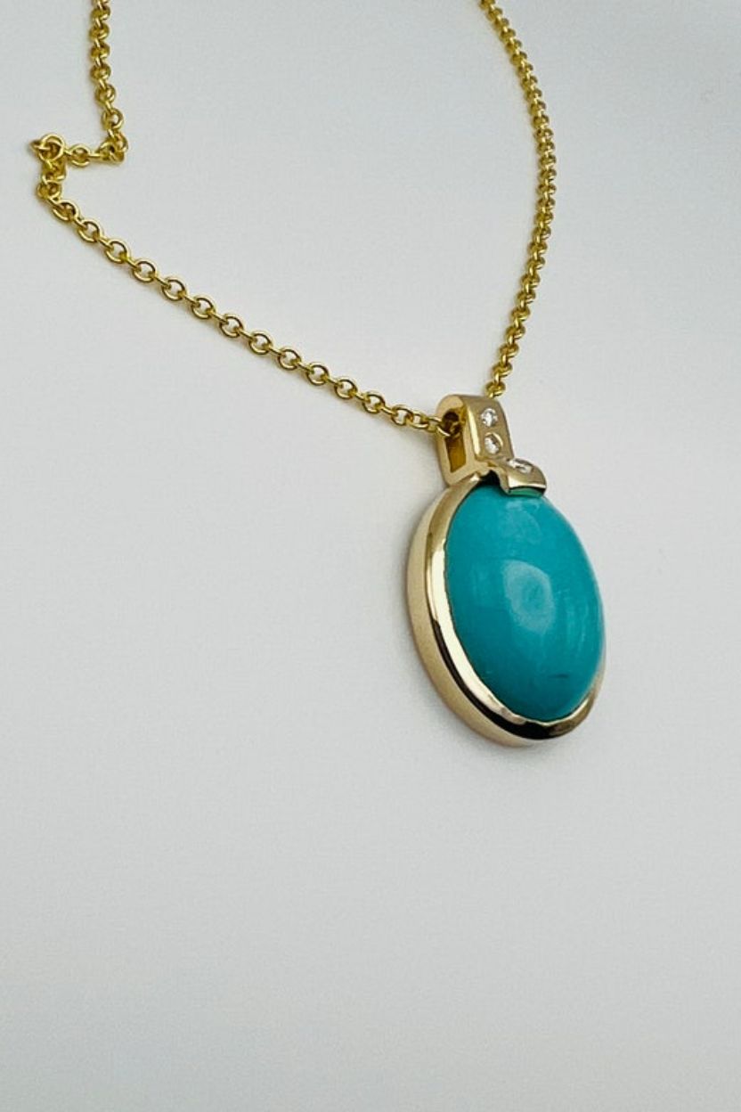 Turquise and Diamonds Pendant with Chain