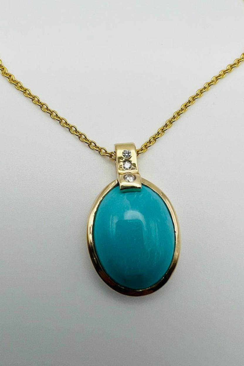 Turquise and Diamonds Pendant with Chain