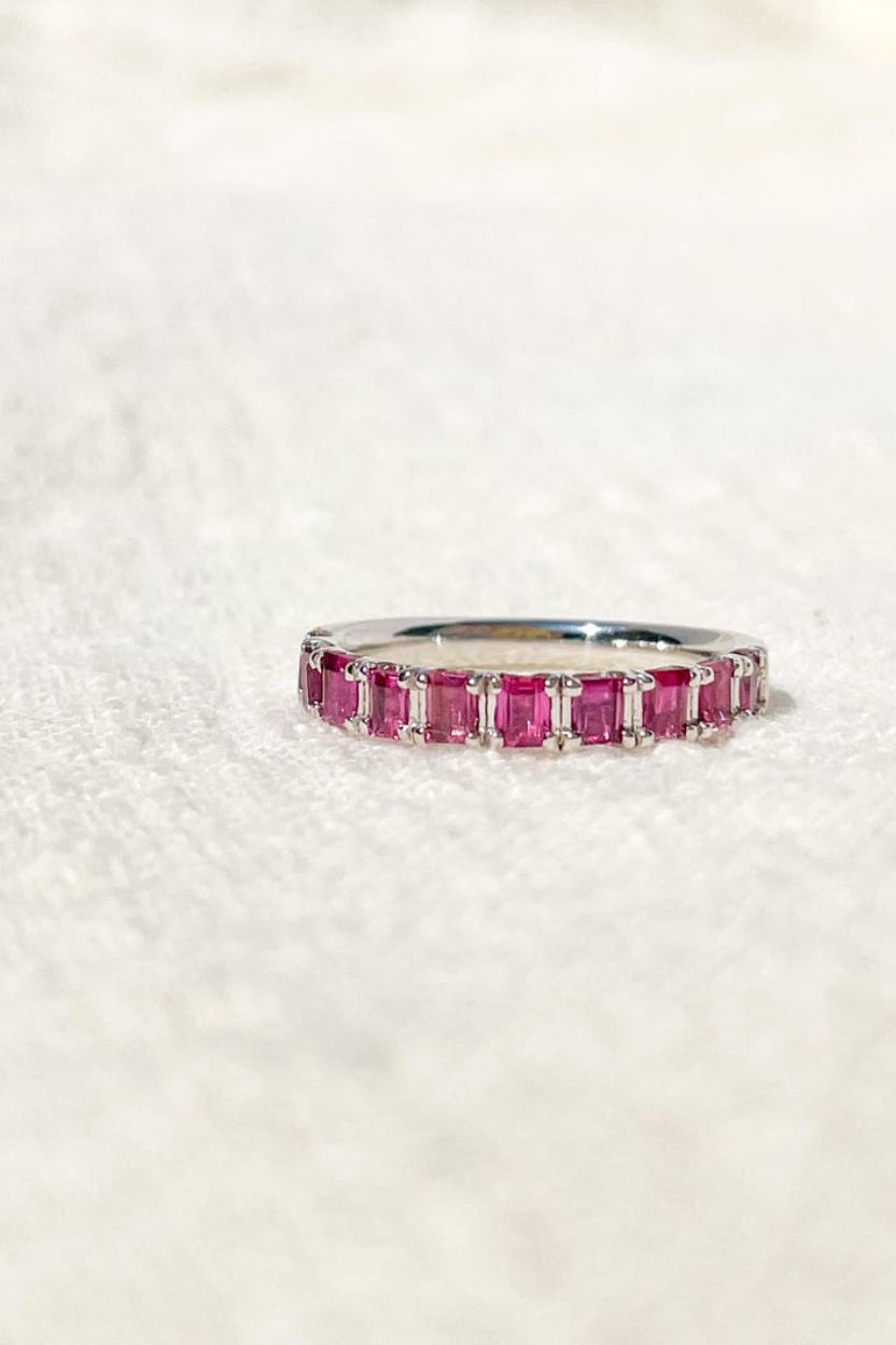 Emerald cut pink Sapphire 14 Karat White Gold Band