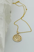 Dharmachakra Pendent set with Diamond in 14K Yellow Gold