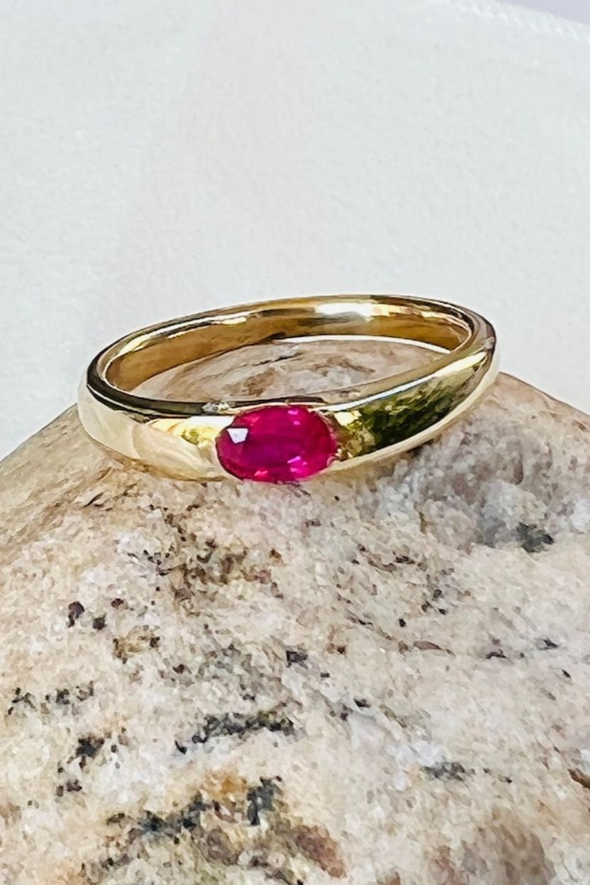Oval Burma Ruby 14K Yellow Gold Diamond Accent Ring