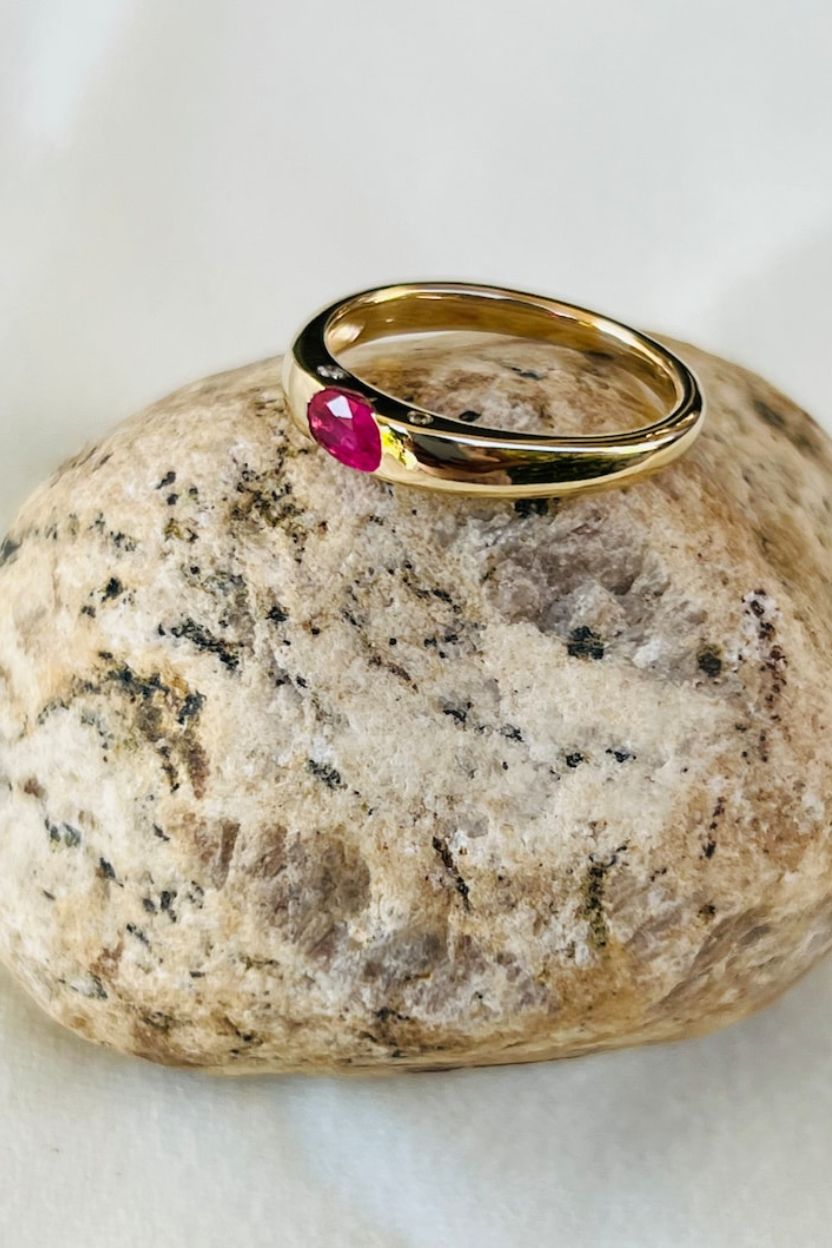 Oval Burma Ruby 14K Yellow Gold Diamond Accent Ring
