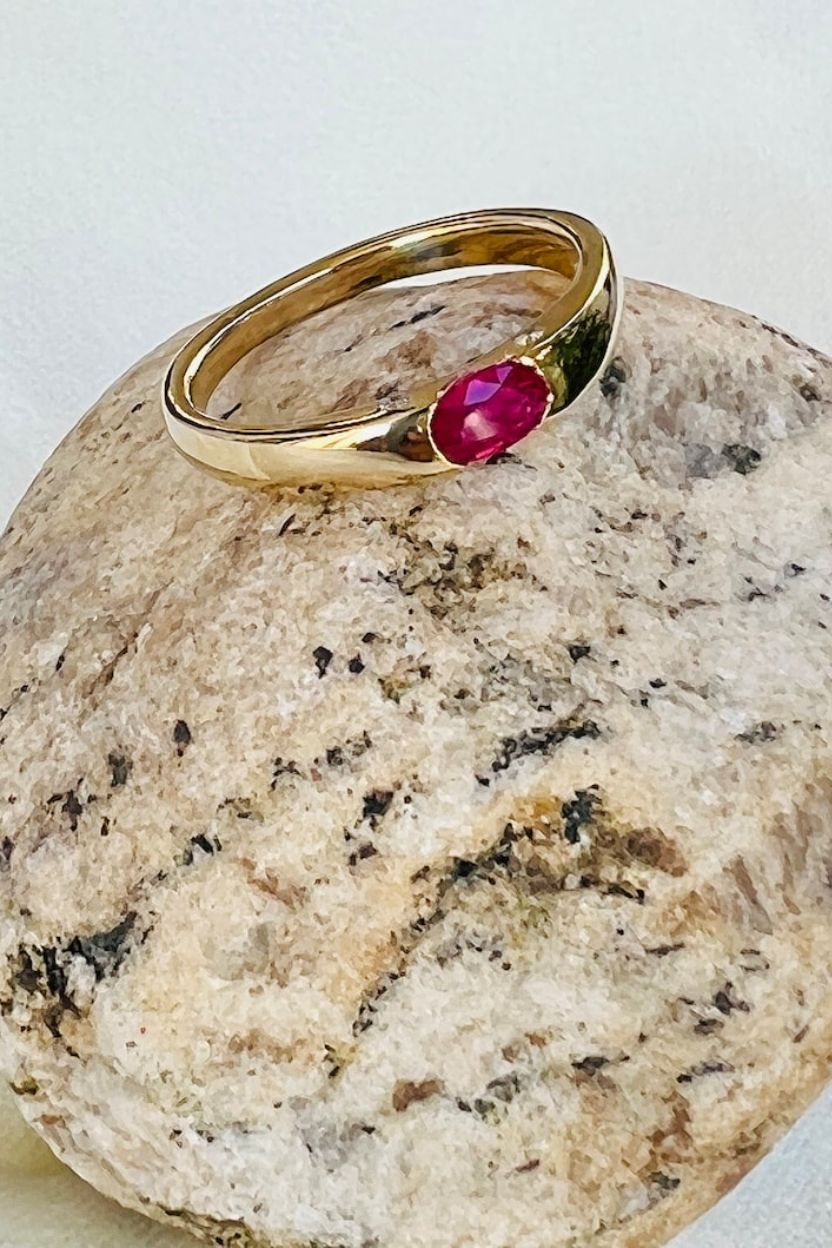Oval Burma Ruby 14K Yellow Gold Diamond Accent Ring