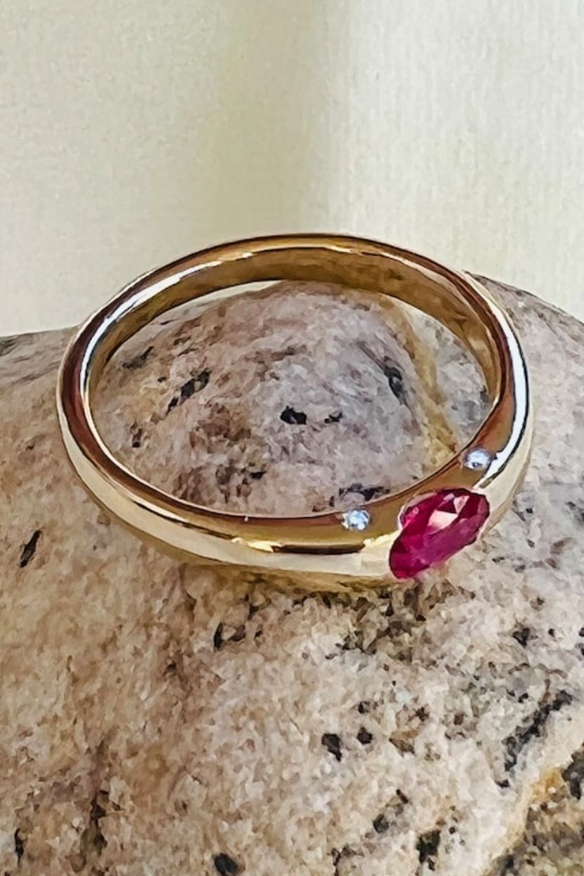 Oval Burma Ruby 14K Yellow Gold Diamond Accent Ring