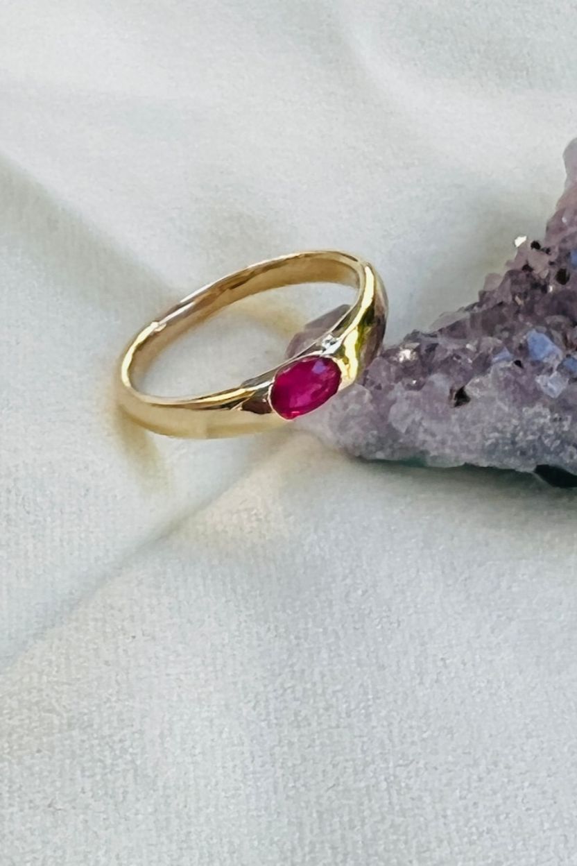 Oval Burma Ruby 14K Yellow Gold Diamond Accent Ring