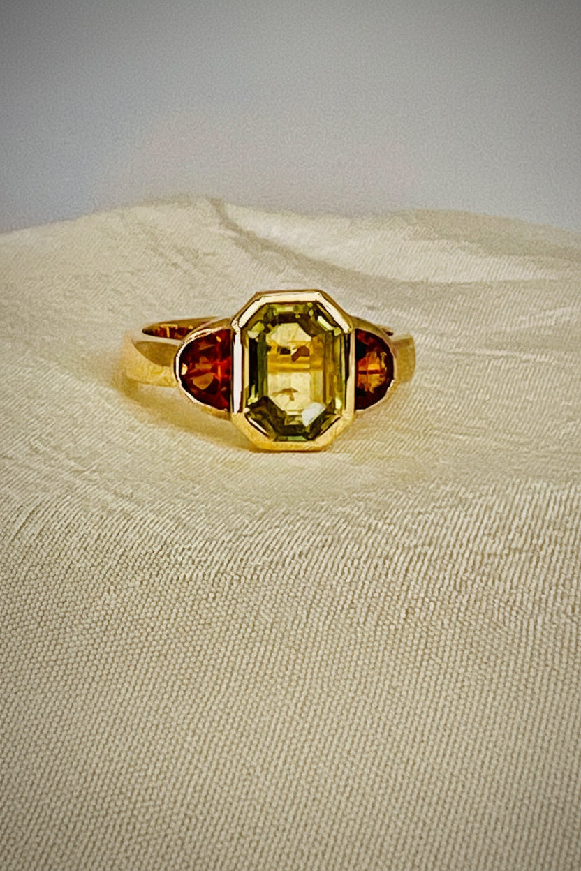 Emerald Cut Chrysoberyl Half Moon in Sold Gold