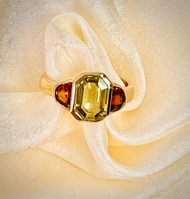 Emerald Cut Chrysoberyl Half Moon in Sold Gold