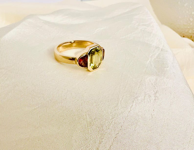 Emerald Cut Chrysoberyl Half Moon in Sold Gold