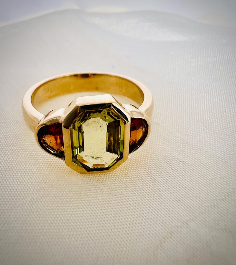 Emerald Cut Chrysoberyl Half Moon in Sold Gold